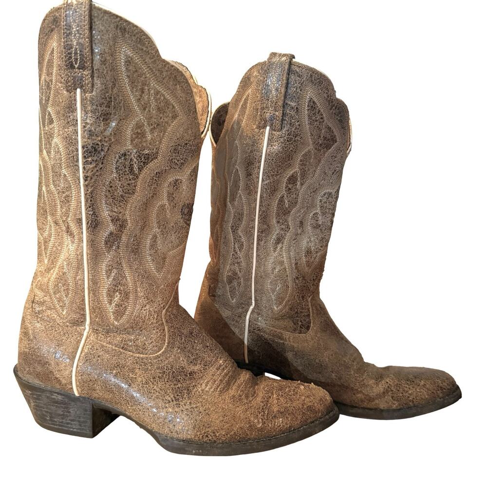 Ariat Heritage R Toe Western Boots Distressed Pull On Cowgirl Cowboy Boots 6.5 B